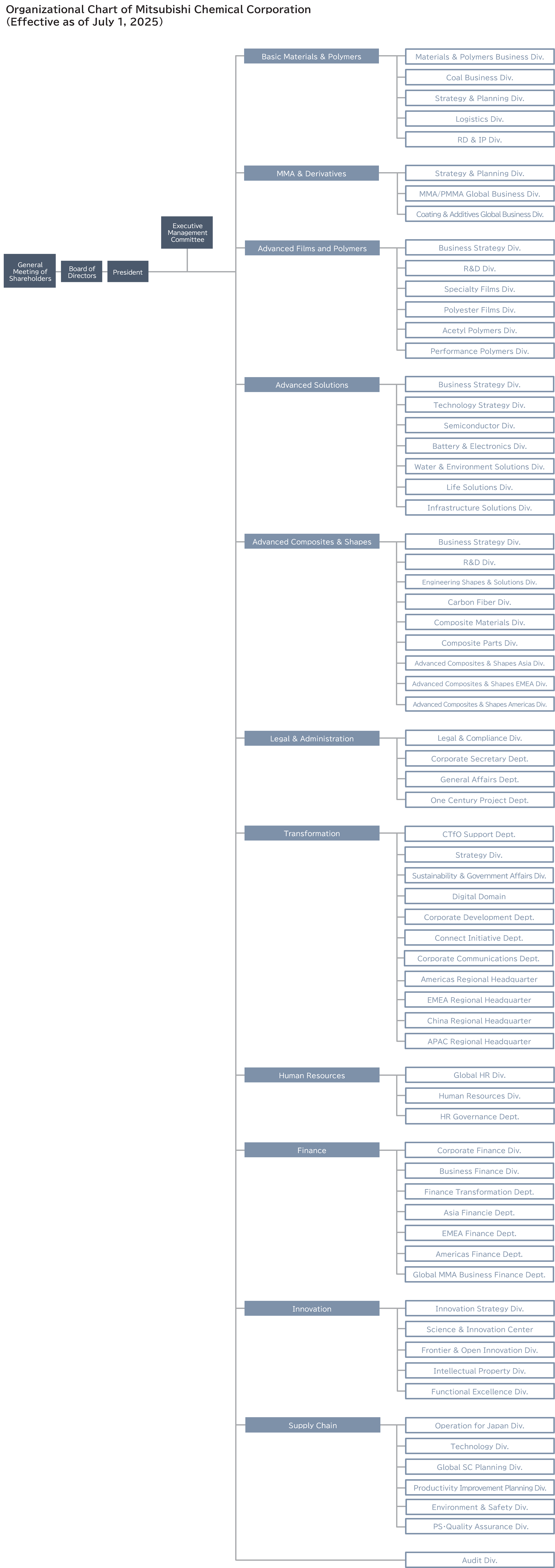 Organizational Chart of Mitsubishi Chemical Corporation