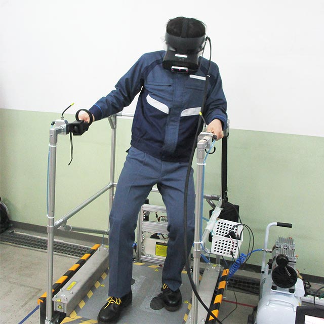 An employee during training